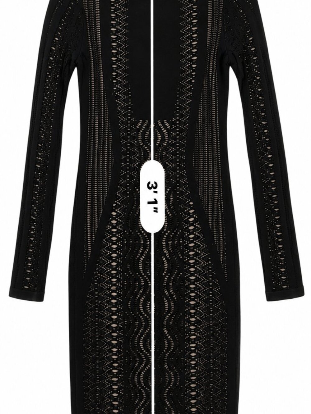 Bebe Black Open Knit Crochet Bodycon Dress M Nude Lined Y2K Sexy Knee Length - Picture 11 of 12